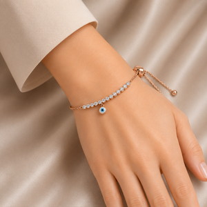 18KT Rose Gold Diamond Evil Eye Adjustable Bracelet