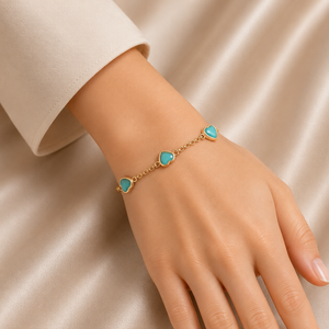 18KT Gold Turquoise Heart Bracelet