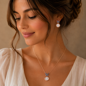 Butterfly Pendant Necklace Set in Gold