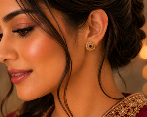 22KT Gold Floral Ruby Stud Earrings