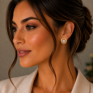 22KT Gold Circular Stud Earrings with CZ