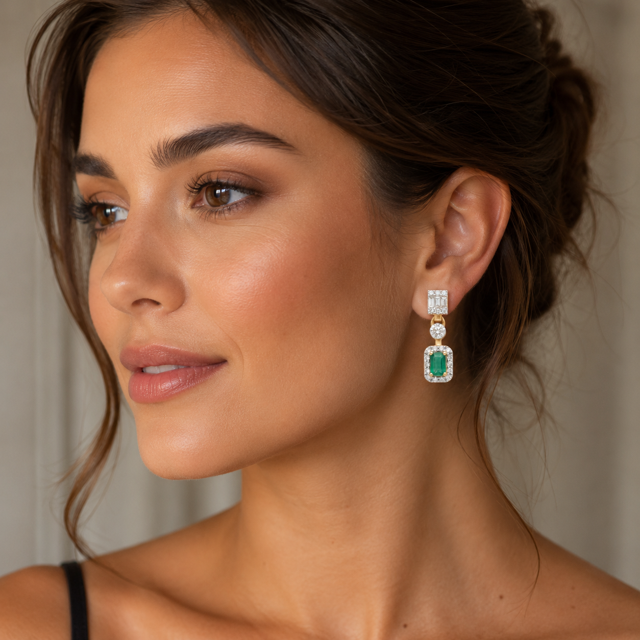 Diamond Emerald Drop Earrings for Women