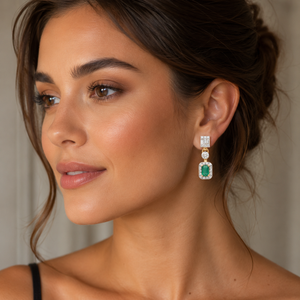 Diamond Emerald Drop Earrings for Women