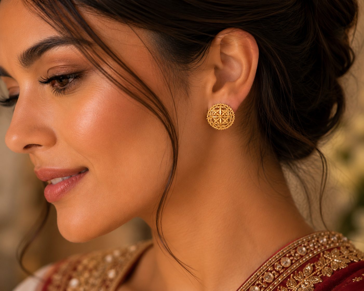 22KT Gold Antique Floral Stud Earrings