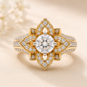 Vintage Starburst Diamond Gold Ring for Women