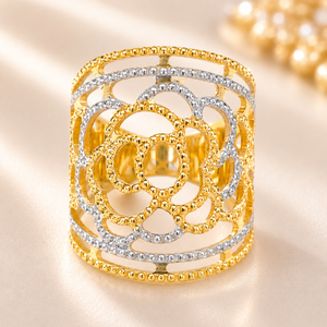 22KT Gold Wide Floral Ring | Openwork Cutout Design