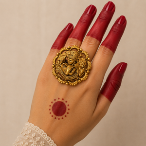 22KT Antique Gold Krishna Ring - Temple Jewellery Design
