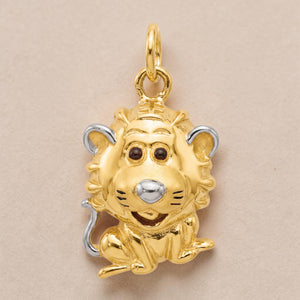 Yellow gold pendant featuring a playful lion design with detailed facial features and subtle white gold accents, creating a fun and adorable charm-style piece.