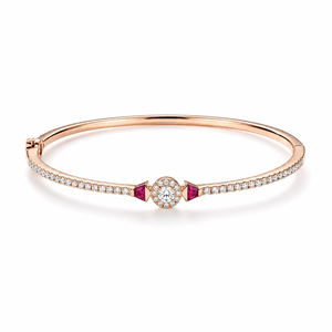 18KT Rose Gold Ruby Halo Diamond Bangle