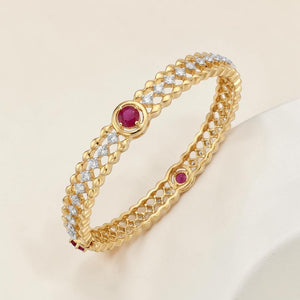 18KT Gold Ruby Weave Diamond Bangle