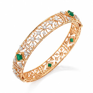 18KT Gold Emerald Lattice Diamond Bangle