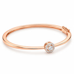 18KT Rose Gold Round Solitaire Halo Diamond Bangle Bracelet
