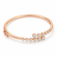 18KT Rose Gold Geometric Diamond Cluster Bangle Bracelet