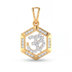 Diamond Om Hexagon Gold Pendant