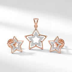 18K Rose Gold Star Diamond Pendant Set