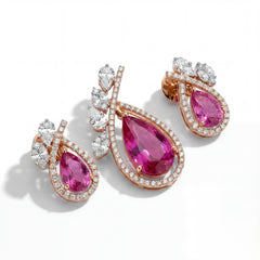 18K Rose Gold Pink Tourmaline & Diamond Pendant Set