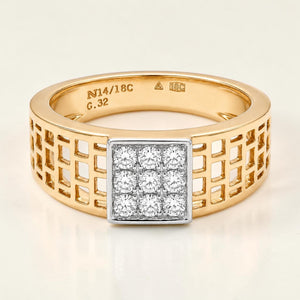 18KT Yellow Gold Gridline Diamond Men's Ring