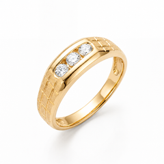 18KT Yellow Gold Triple Diamond Groove Men's Ring