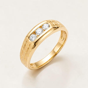 18KT Yellow Gold Triple Diamond Groove Men's Ring