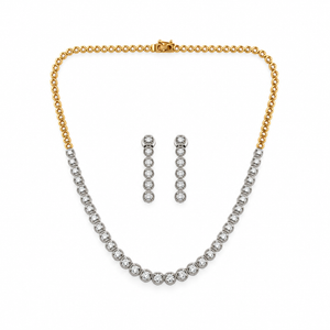 Elegant Two-Tone Diamond Necklace Set with Drop Earrings