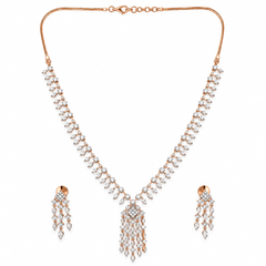 Elegant Rose Gold Diamond Necklace Set with Matching Drop Earrings