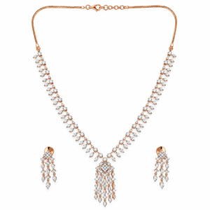 Elegant Rose Gold Diamond Necklace Set with Matching Drop Earrings