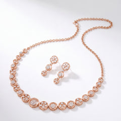 Elegant Floral Diamond Necklace Set with Matching Earrings