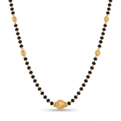 Premium gold mangalsutra with traditional black bead strands, engraved gold center bead pendant, and handcrafted timeless luxury finish by Pachchigar Jewellers Ashokbhai.