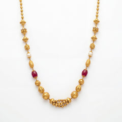 22KT Gold Ruby & Pearl Designer Long Necklace for Women