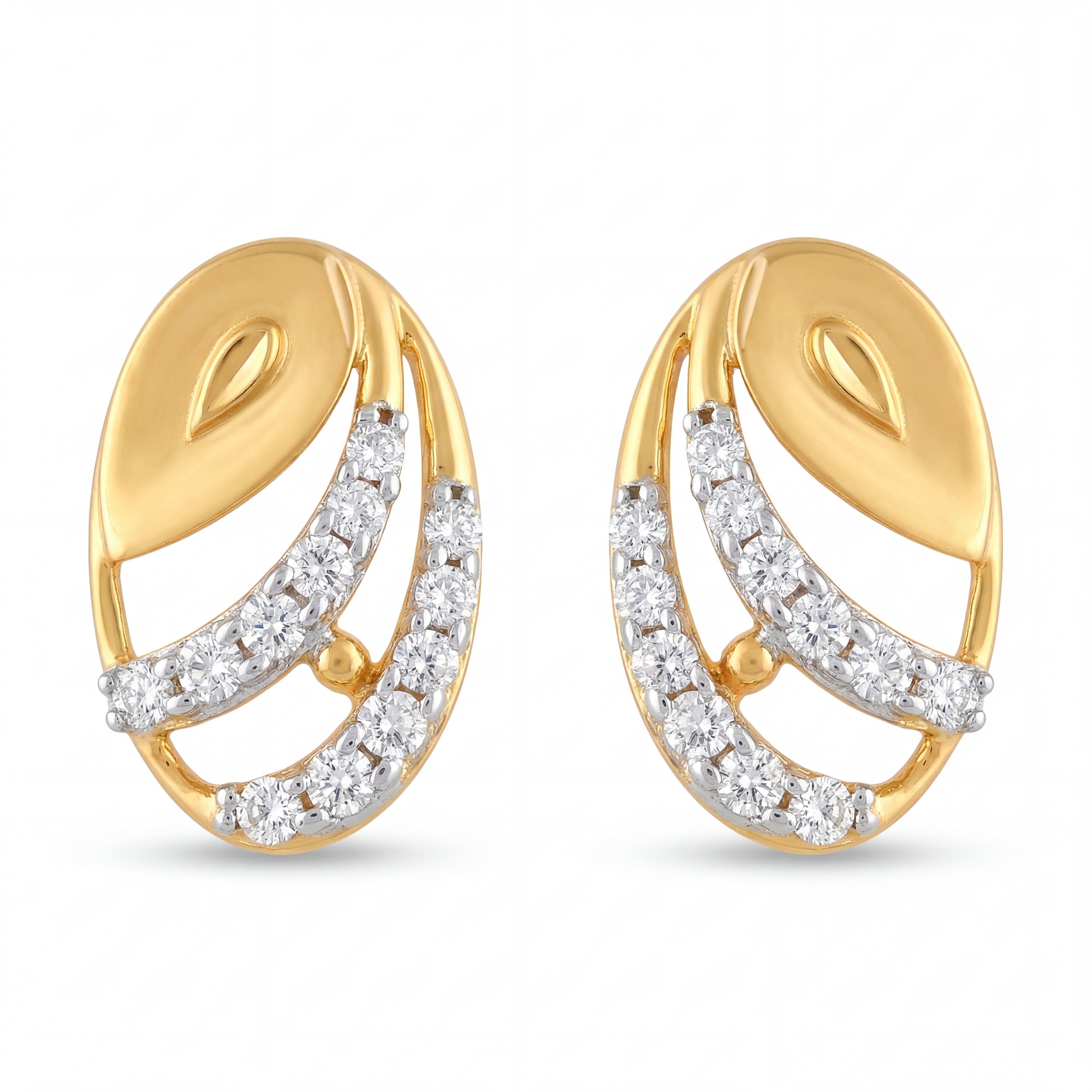 22KT Gold Abstract Curve Stud Earrings with CZ