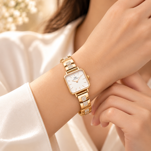 18KT Gold Diamond-Accent Square Dial Designer Watch