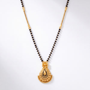 Gold Mangalsutra with Teardrop Pendant & Black Beads