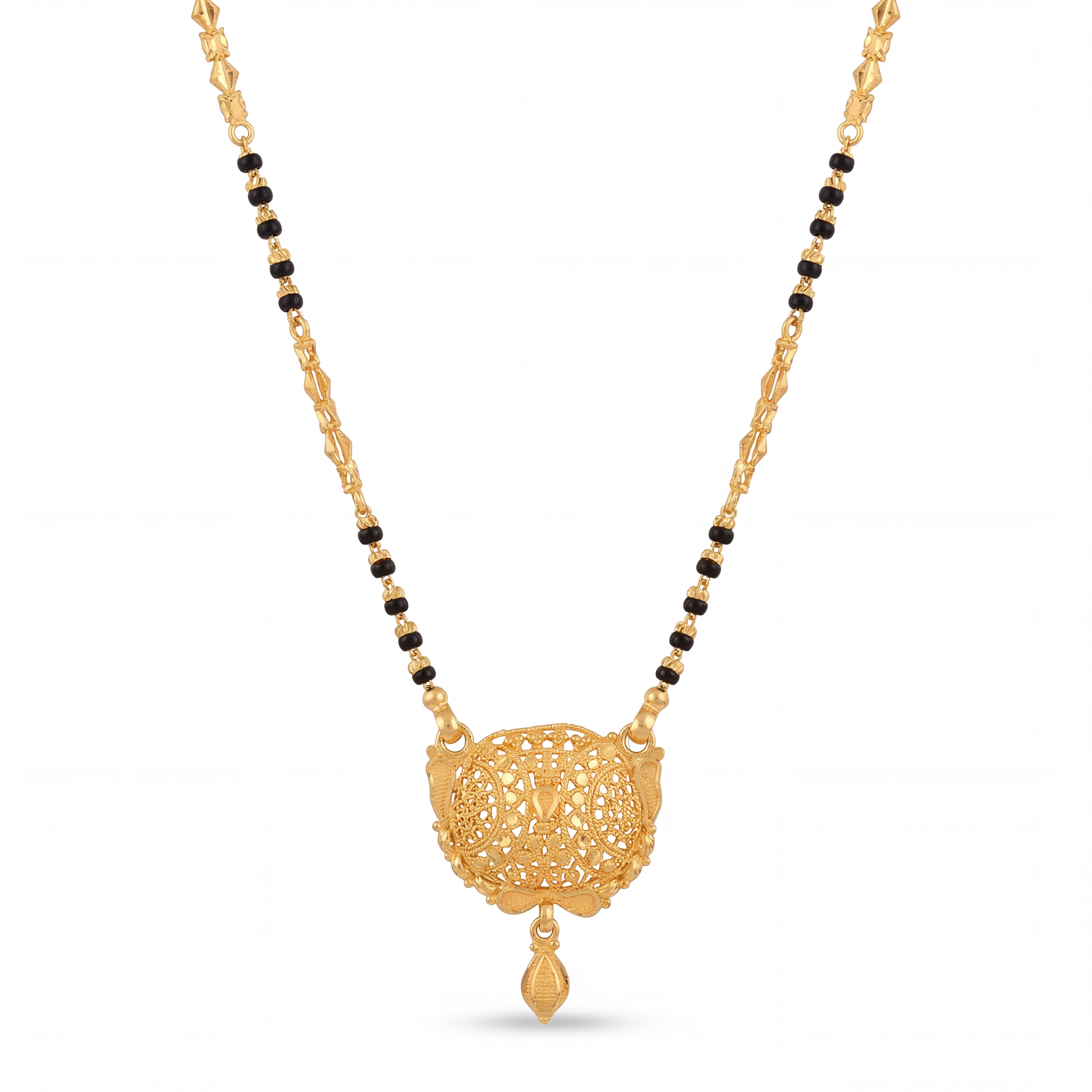 Gold Mangalsutra with Black Beads & Pendant