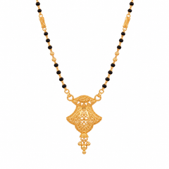 Gold Mangalsutra with Almond-Shaped Pendant & Black Beads