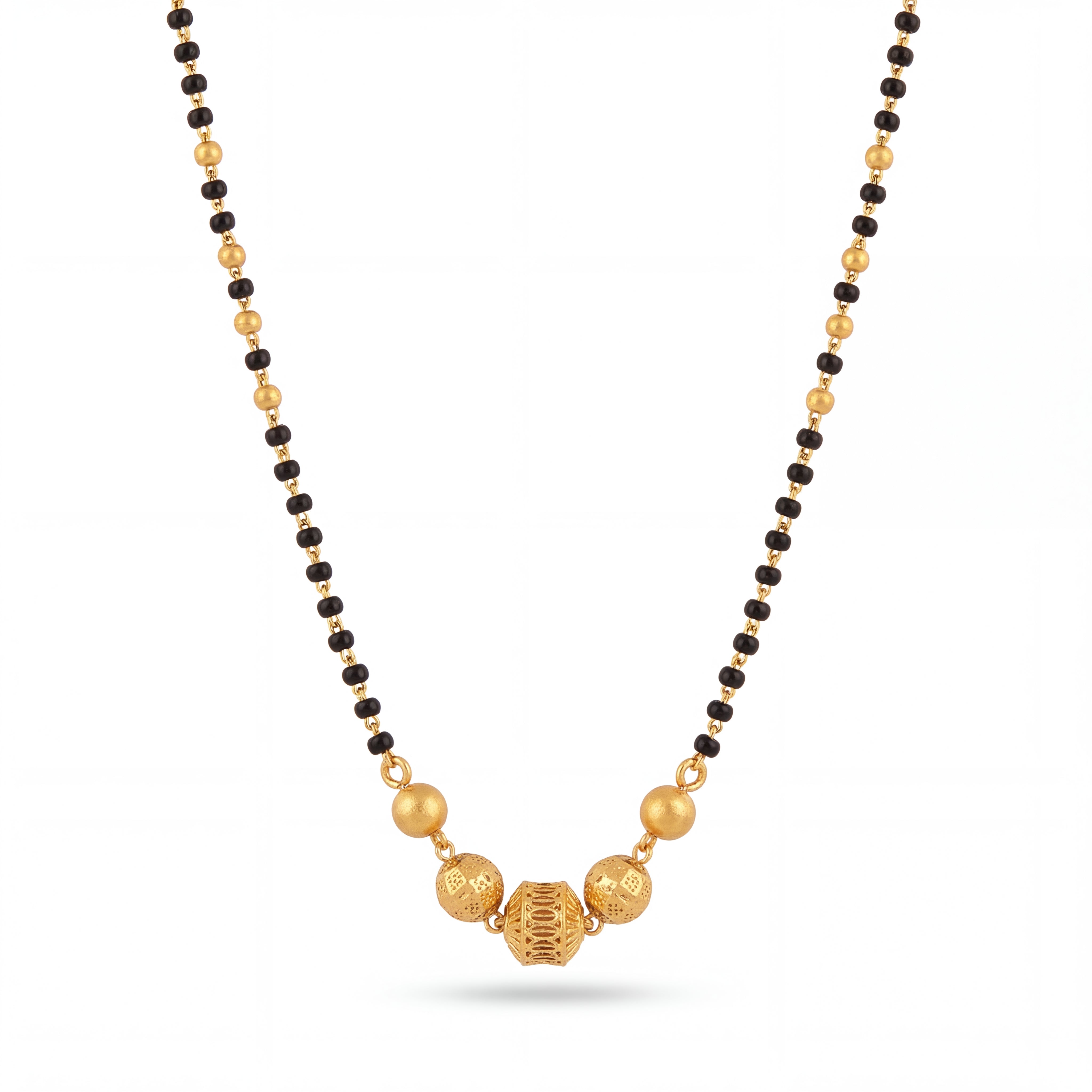 Gold Mangalsutra with Black Beads & Gold Ball Pendant