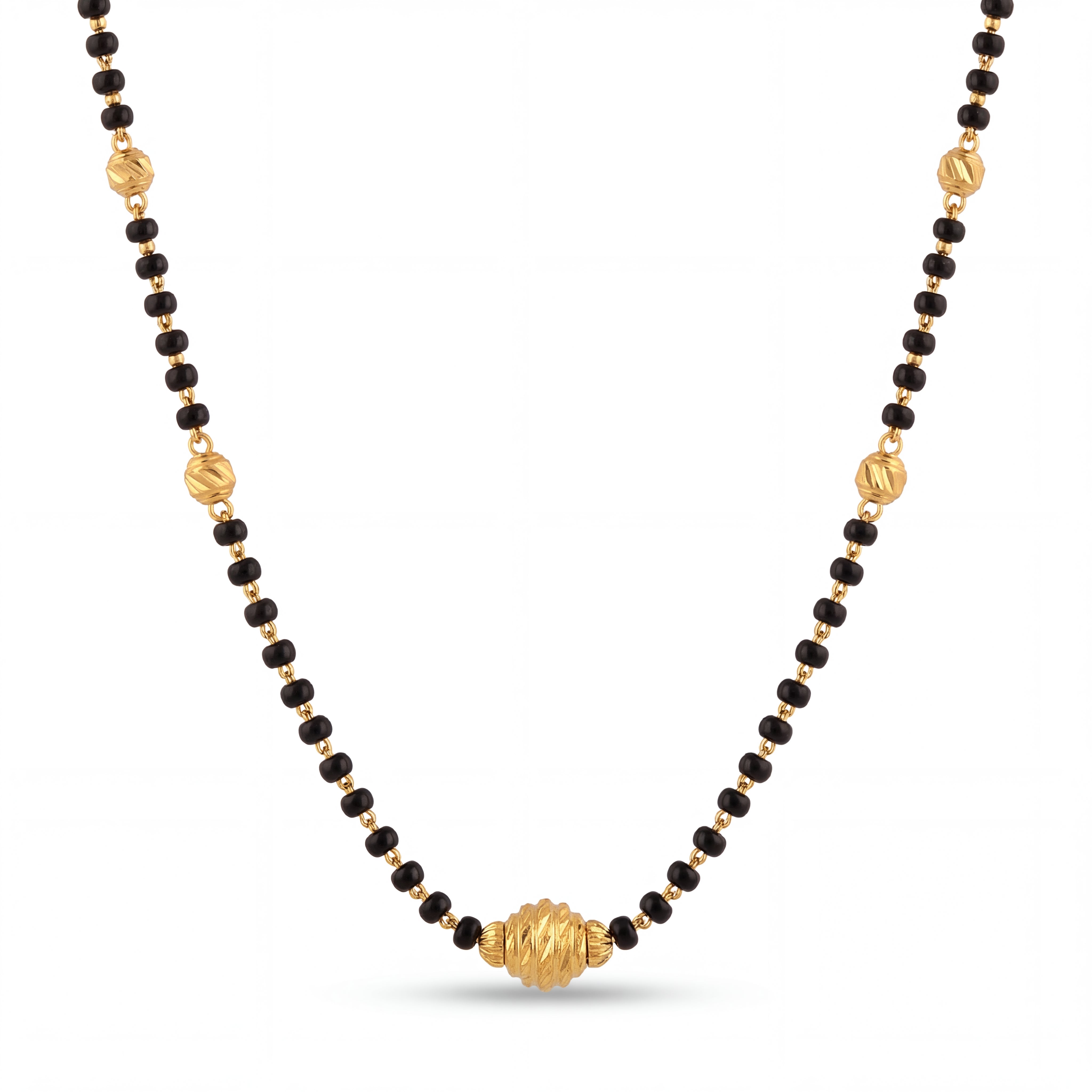 Gold Mangalsutra with Black Beads & Textured Gold Pendant
