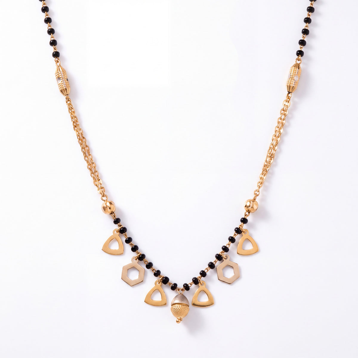 Gold Mangalsutra with Geometric Charms & Black Beads