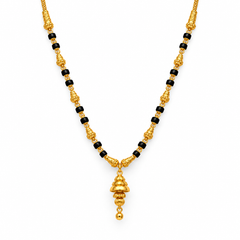 Gold Mangalsutra with Bell-Shaped Pendant & Black Beads