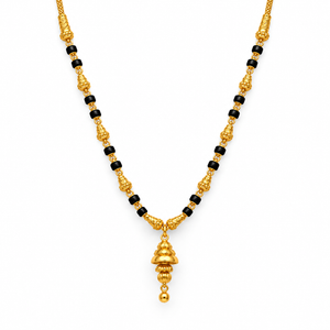 Gold Mangalsutra with Bell-Shaped Pendant & Black Beads