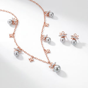 Pearl & Diamond Floral Gold Necklace Set
