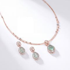 Mint Green Gemstone & Diamond Gold Necklace Set
