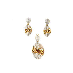 22K Gold Pearl Beaded Oval Pendant Set
