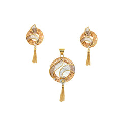 22K Gold Rose-Gold Textured Pendant Set with Tassels