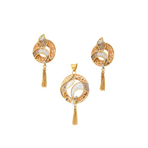22K Gold Rose-Gold Textured Pendant Set with Tassels