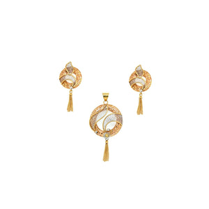22K Gold Rose-Gold Textured Pendant Set with Tassels