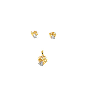 22K Gold Heart Pendant Set with CZ Stones | Minimal Everyday Heart Design Earrings & Pendant