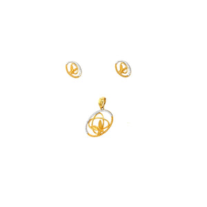 22K Gold Modern Circle Pendant Set with CZ Stones