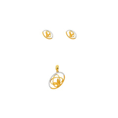 22K Gold Modern Circle Pendant Set with CZ Stones