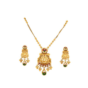 Antique Gold Necklace Set | Traditional South-Indian Nakshi Pendant with Jhumka Earrings