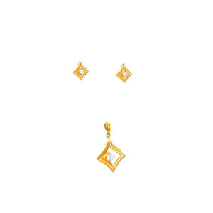 22K Gold Minimal Diamond-Cut Pendant Set